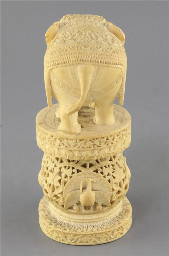 An Indian or Burmese ivory figure of an elephant, late 19th century, height 20cm, one tusk lacking